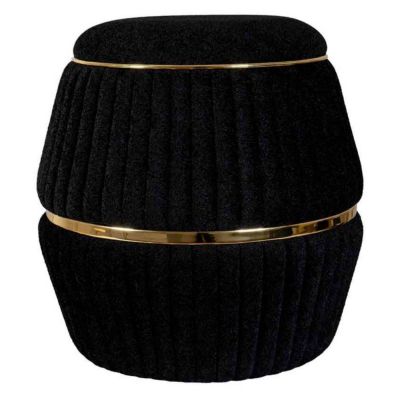 Pouf Matelassé Design "Doric" 53cm Noir & Or