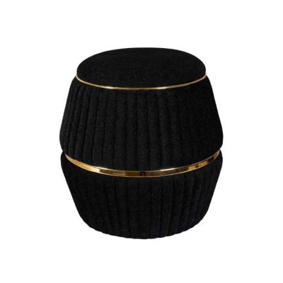 Pouf Matelassé Design "Doric" 53cm Noir & Or