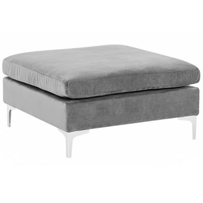 Pouf ottoman repose-pieds en velours gris avec pieds argentés EVJA