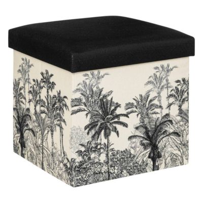 Pouf pliant "Benicio" - bois - noir et blanc - Atmosphera
