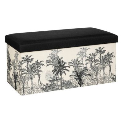 Pouf pliant "Benicio" - bois - noir et blanc - Atmosphera