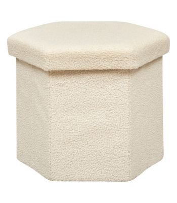 Pouf pliant et Coffre de rangement en tissu à bouclettes Blanc Ivoire