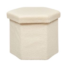 Pouf pliant et Coffre de rangement en tissu à bouclettes Blanc Ivoire