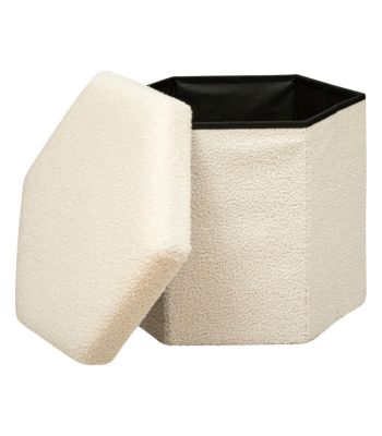 Pouf pliant et Coffre de rangement en tissu à bouclettes Blanc Ivoire