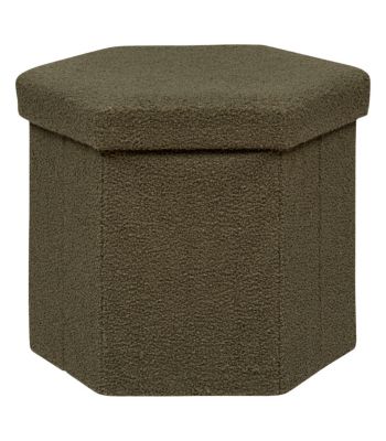 Pouf pliant et Coffre de rangement en tissu à bouclettes Vert Kaki