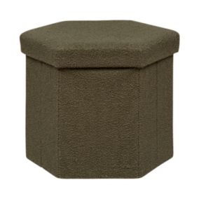 Pouf pliant et Coffre de rangement en tissu à bouclettes Vert Kaki