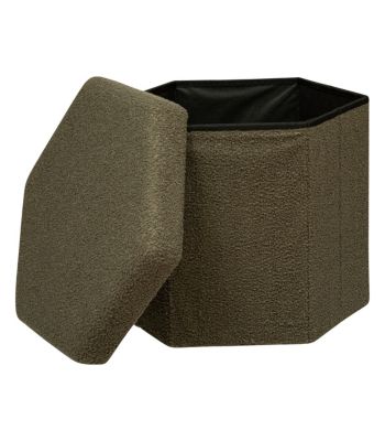 Pouf pliant et Coffre de rangement en tissu à bouclettes Vert Kaki