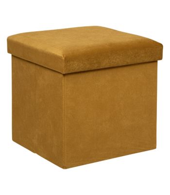 Pouf pliant et Coffre de rangement en tissu Jaune Moutarde 38 x 38 cm