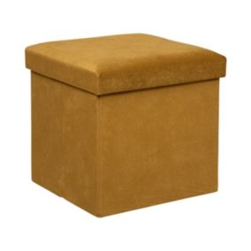 Pouf pliant et Coffre de rangement en tissu Jaune Moutarde 38 x 38 cm