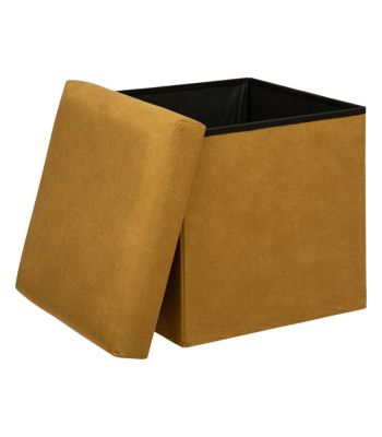 Pouf pliant et Coffre de rangement en tissu Jaune Moutarde 38 x 38 cm