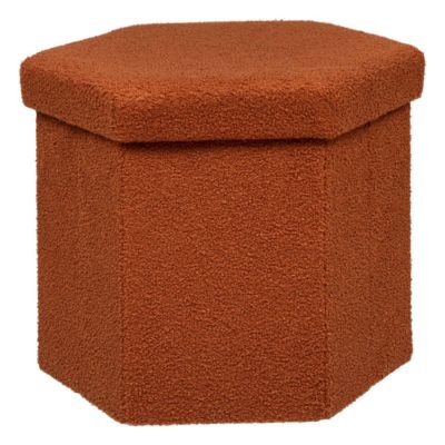 Pouf pliant Jaiko en bouclette 40x38cm ambre - Atmosphera