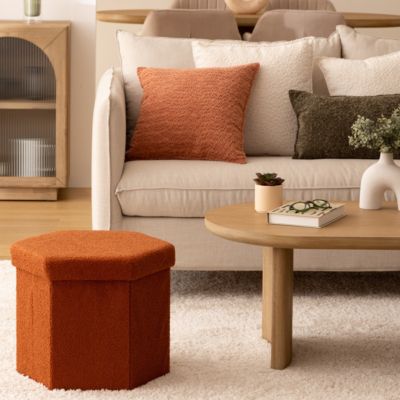 Pouf pliant Jaiko en bouclette 40x38cm ambre - Atmosphera