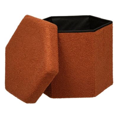 Pouf pliant Jaiko en bouclette 40x38cm ambre - Atmosphera