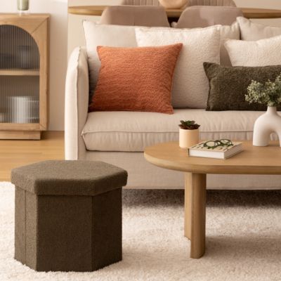 Pouf Alanya Vert Kaki Atmosphera - Siège D'Appoint Velours Avec Franges