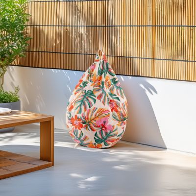Pouf poire en toile imprimé tropical H.110 x P.75 cm