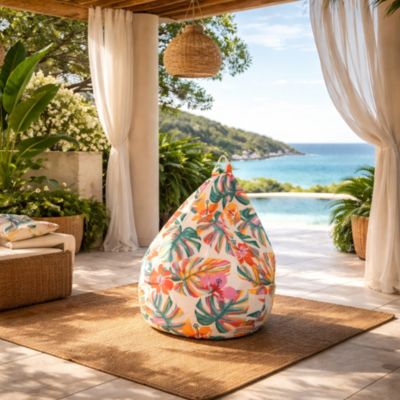 Pouf poire en toile imprimé tropical H.110 x P.75 cm