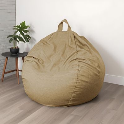 Pouf poire Géant XXL d'intérieur en tissu effet lin - 120x150 cm - Beige