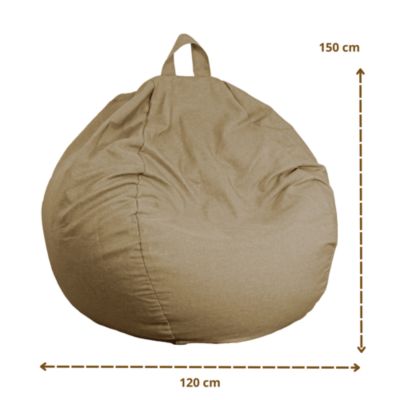 Pouf poire Géant XXL d'intérieur en tissu effet lin - 120x150 cm - Beige