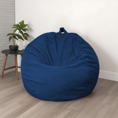 Pouf poire Géant XXL d'intérieur en tissu sherpa - 120x150 cm - Bleu pétrole