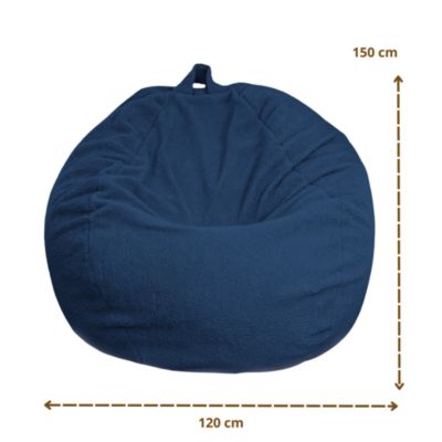 Pouf poire Géant XXL d'intérieur en tissu sherpa - 120x150 cm - Bleu pétrole