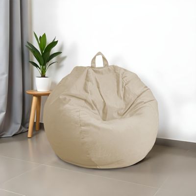 Pouf poire XL d'intérieur en tissu velours - 110x120 cm - Crême