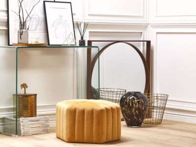 Pouf rétro entissu jaune MURIETTA