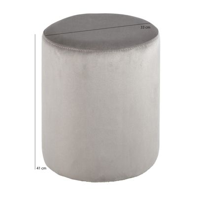 Pouf - Repose pieds rond en velours lisse gris D. 33 cm - ELLIE