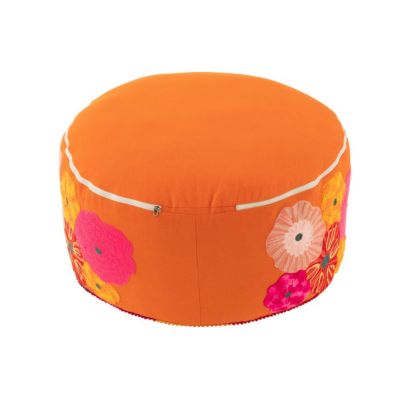 Pouf Rond Déco Brodé "Fleurs" 50cm Orange