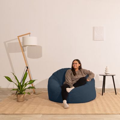 Pouf rond doux velours côtelé épais BANANAIR 100cm bleu foncé