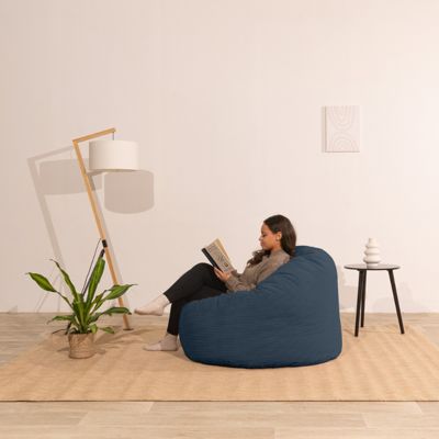 Pouf rond doux velours côtelé épais BANANAIR 100cm bleu foncé