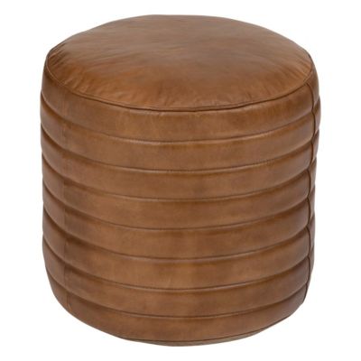 Pouf rond  en Cuir Marron D 40 x H 45 cm