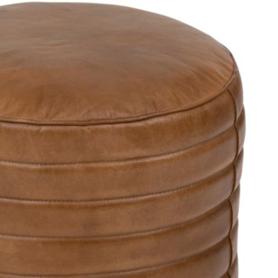 Pouf rond  en Cuir Marron D 40 x H 45 cm