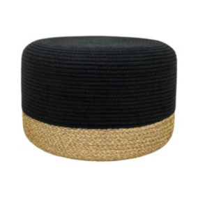 Pouf rond en rotin naturel clair et noir SALVETI