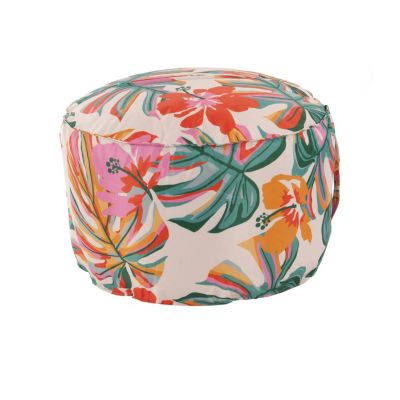 Pouf rond en toile imprimé tropical H. 27 x ∅.48 cm