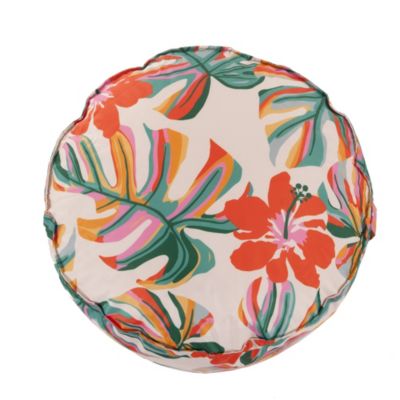Pouf rond en toile imprimé tropical H. 27 x ∅.48 cm