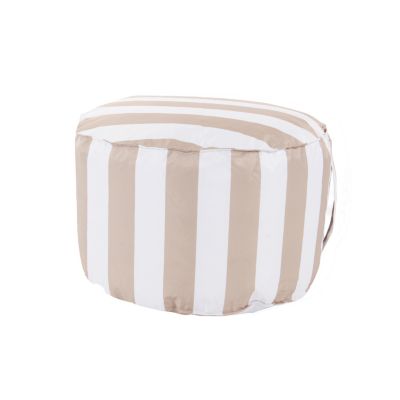 Pouf rond en toile rayures beige taupe H. 27 x ∅.48 cm