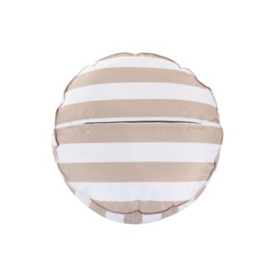 Pouf rond en toile rayures beige taupe H. 27 x ∅.48 cm