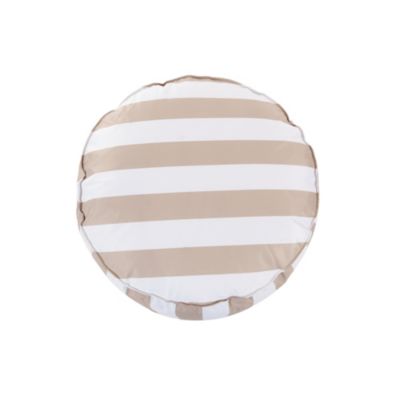 Pouf rond en toile rayures beige taupe H. 27 x ∅.48 cm