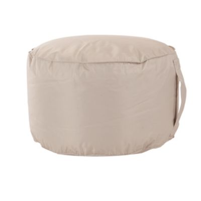 Pouf rond en toile unie beige taupe H. 27 x ∅.48 cm