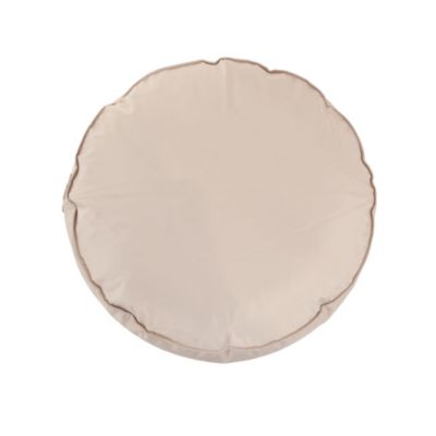 Pouf rond en toile unie beige taupe H. 27 x ∅.48 cm