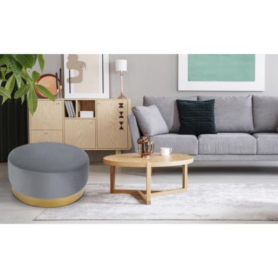 Pouf Rond en Velours Design "Minnie" 75cm Argent