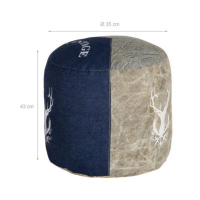 Pouf rond Jacksonville WOMO-DESIGN 35x43 cm naturel bleu artisanal ...