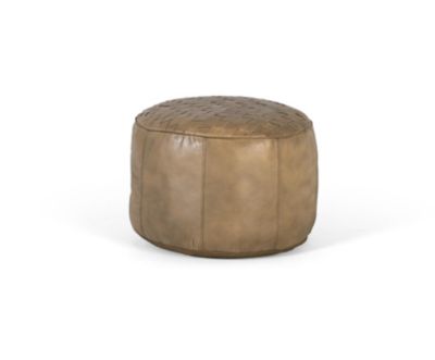 Pouf rond recouvert de cuir beige naturel