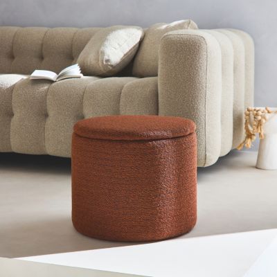 Pouf terracotta en tissu avec rangement pour coussins ou plaids