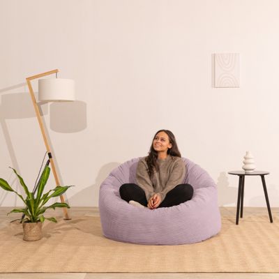 Pouf velours côtelé épais BANANAIR 100cm violet parme