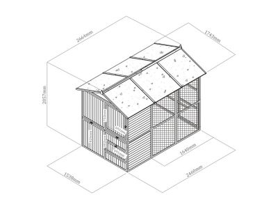 Poulailler en bois avec enclos - 10 poules - L. 266 x P. 174 x H. 205 cm - Blanc et gris - FERAS