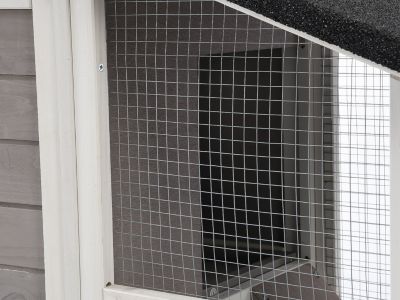 Poulailler en bois avec enclos - 4 poules - L. 173 x P.  64 x H. 108 cm - Blanc et gris - LEVAS