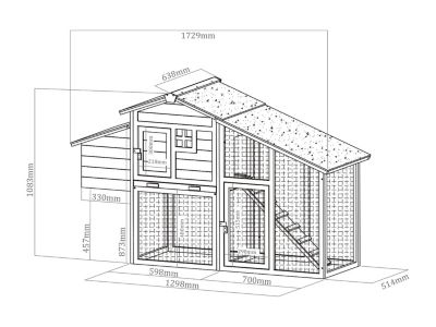 Poulailler en bois avec enclos - 4 poules - L. 173 x P.  64 x H. 108 cm - Blanc et gris - LEVAS