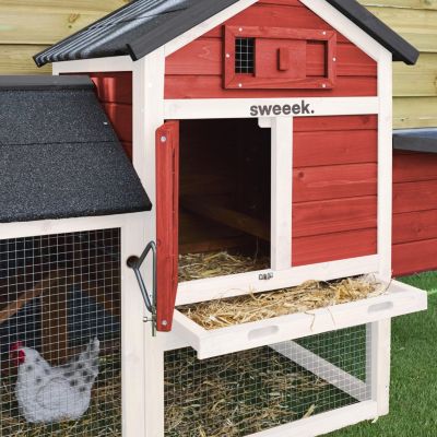 Poulailler en bois rouge GALINETTE. 3 poules. cage à poule avec enclos