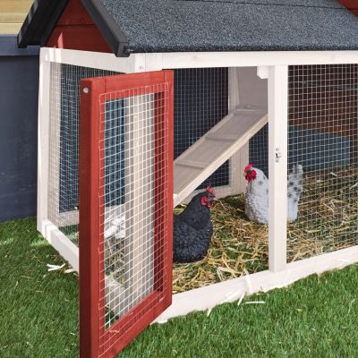 Poulailler en bois rouge GALINETTE. 3 poules. cage à poule avec enclos